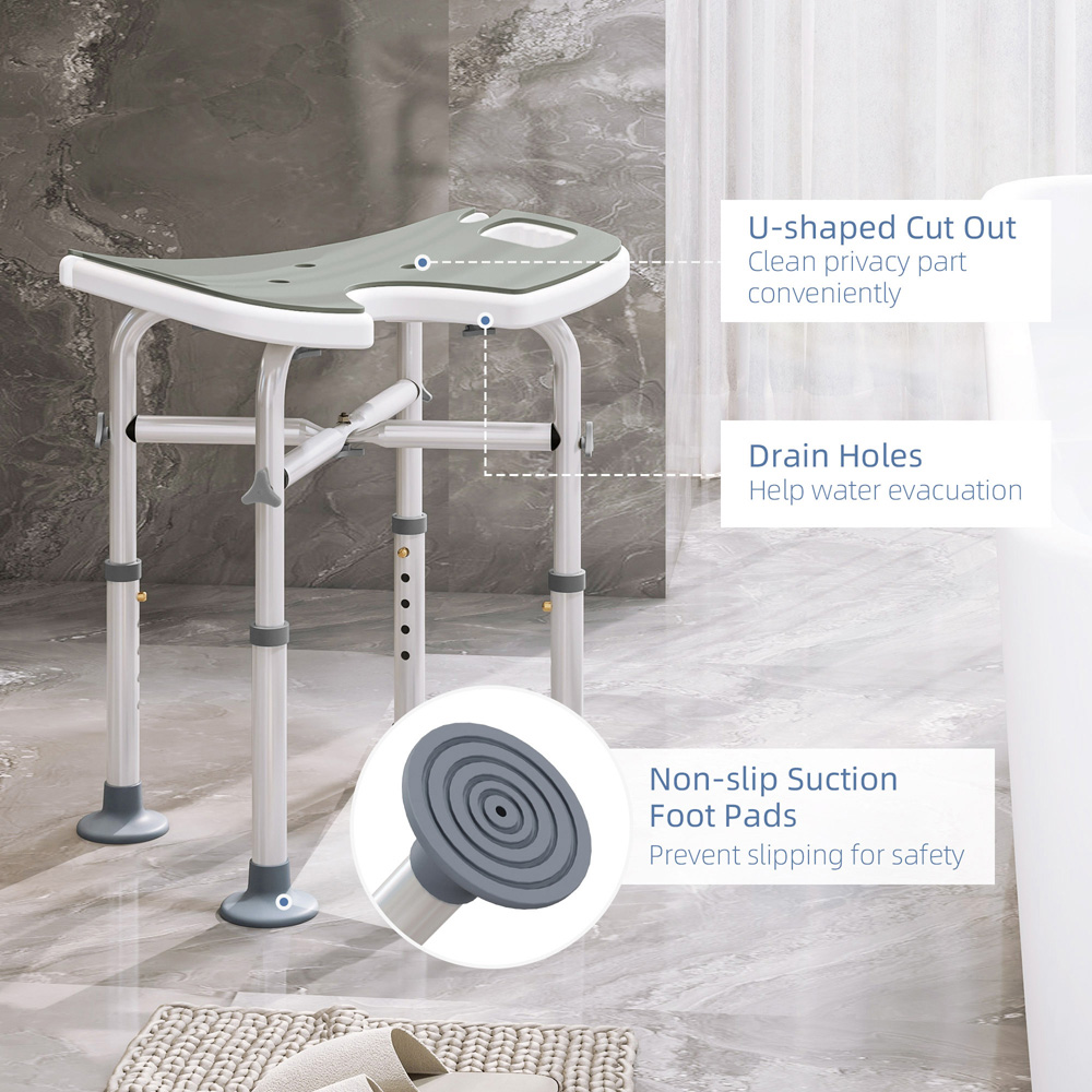 HOMCOM Grey Aluminium Shower Stool Image 7