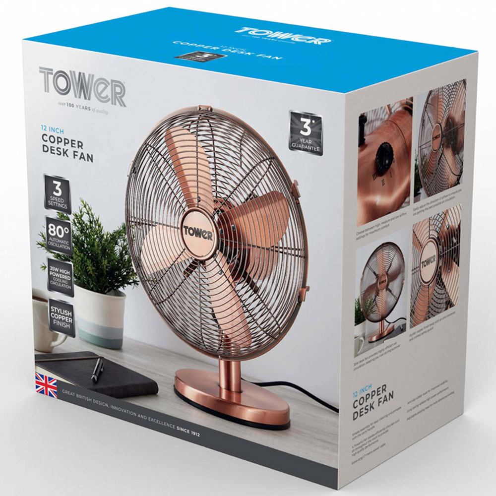 Tower Copper Metal Desk Fan 12 inch Image 2