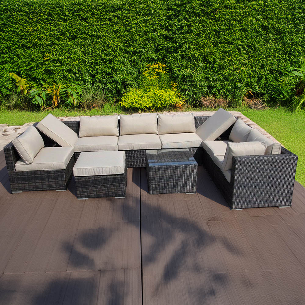 Furniture One 9 Seater Brown Rattan Modular Outdoor Sofa Image 1