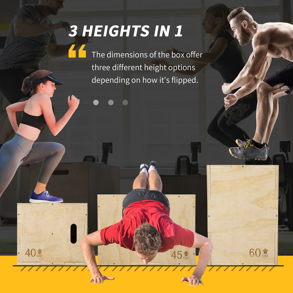 HOMCOM 3-in-1 Natural Wooden Height Adjustable Plyo Box Image 8