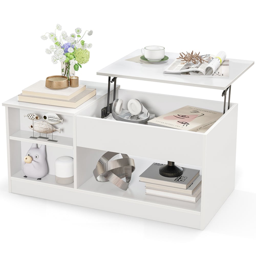 Costway Single Door Single Shelf White Lift Up Top Coffee Table Image 2