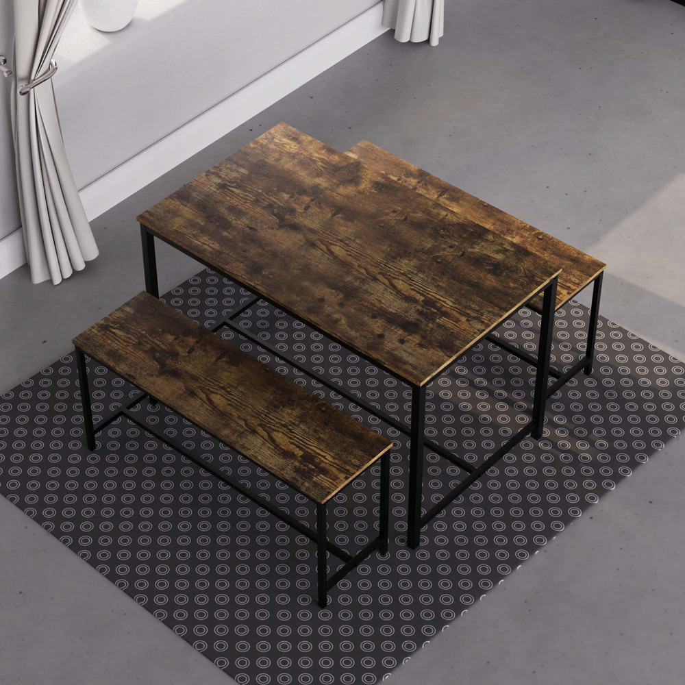 Vida Designs Brooklyn 4 Seater Metal Frame Dining Bench Set Dark Wood Image 5