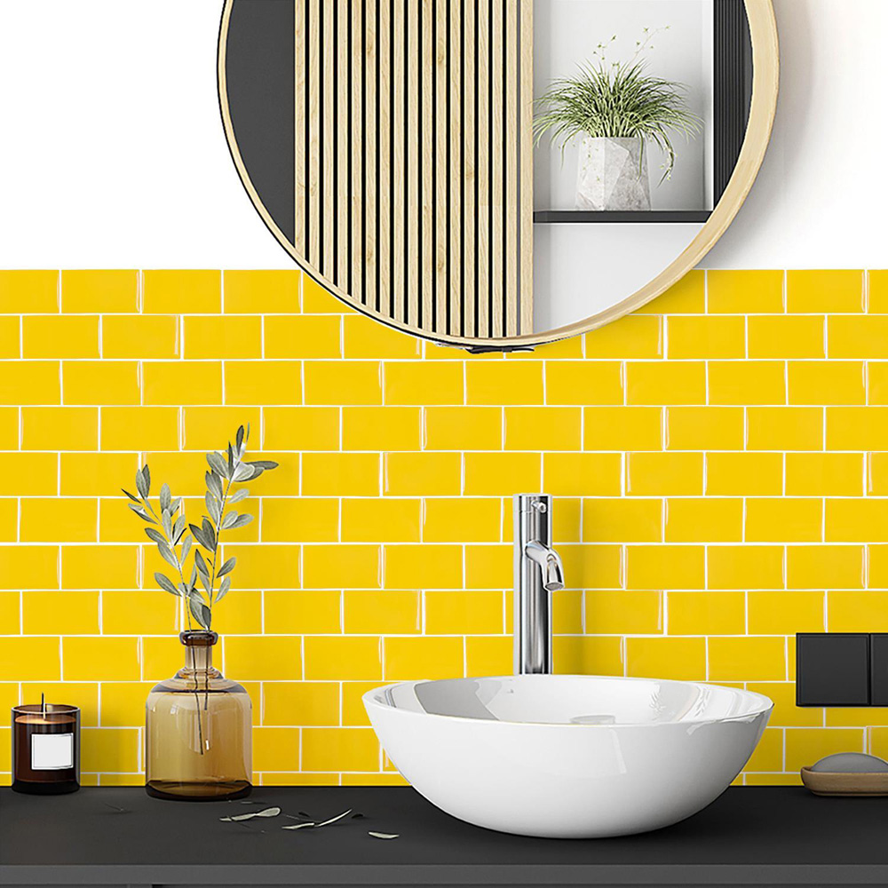 Walplus Pure Yellow Glossy Subway Peel and Stick Backsplash 3D Tile Stickers 20 Pack Image 4