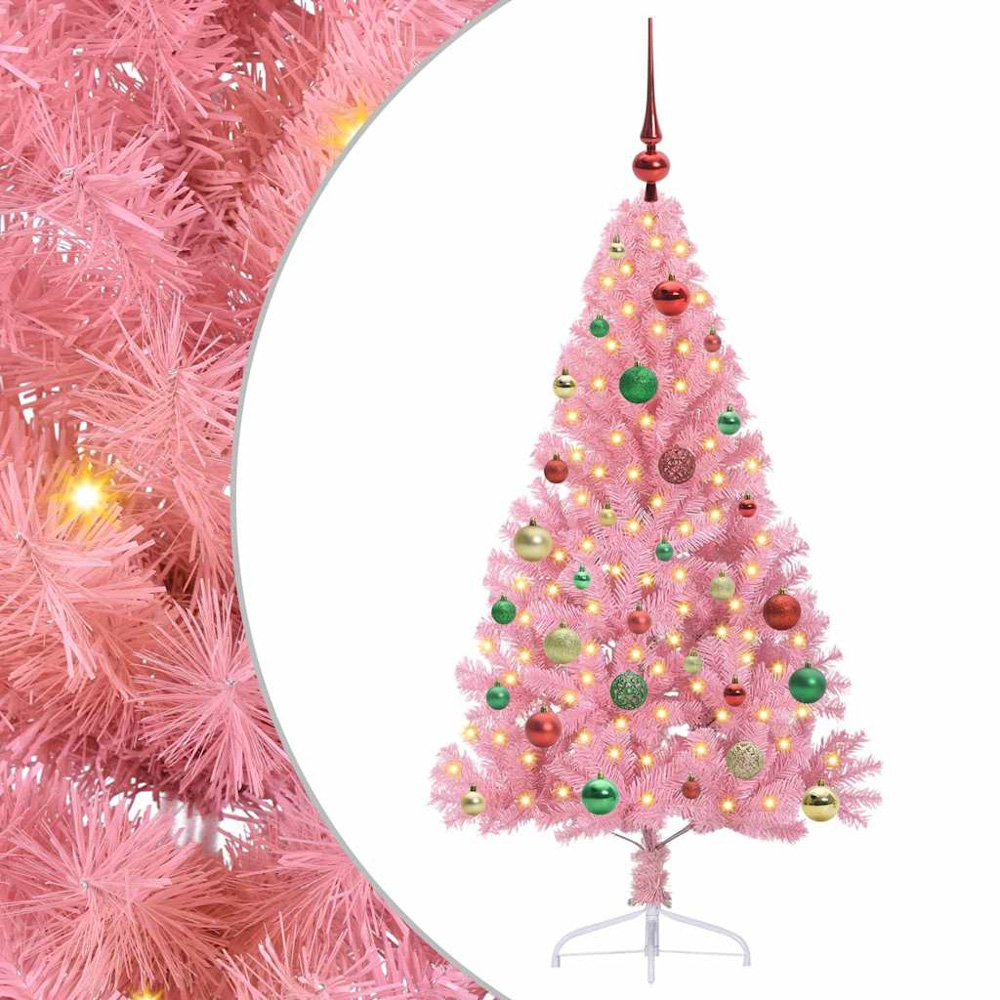 vidaXL Pre-Lit Multicolour Baubles Pink Artificial Christmas Tree 5ft Image 2