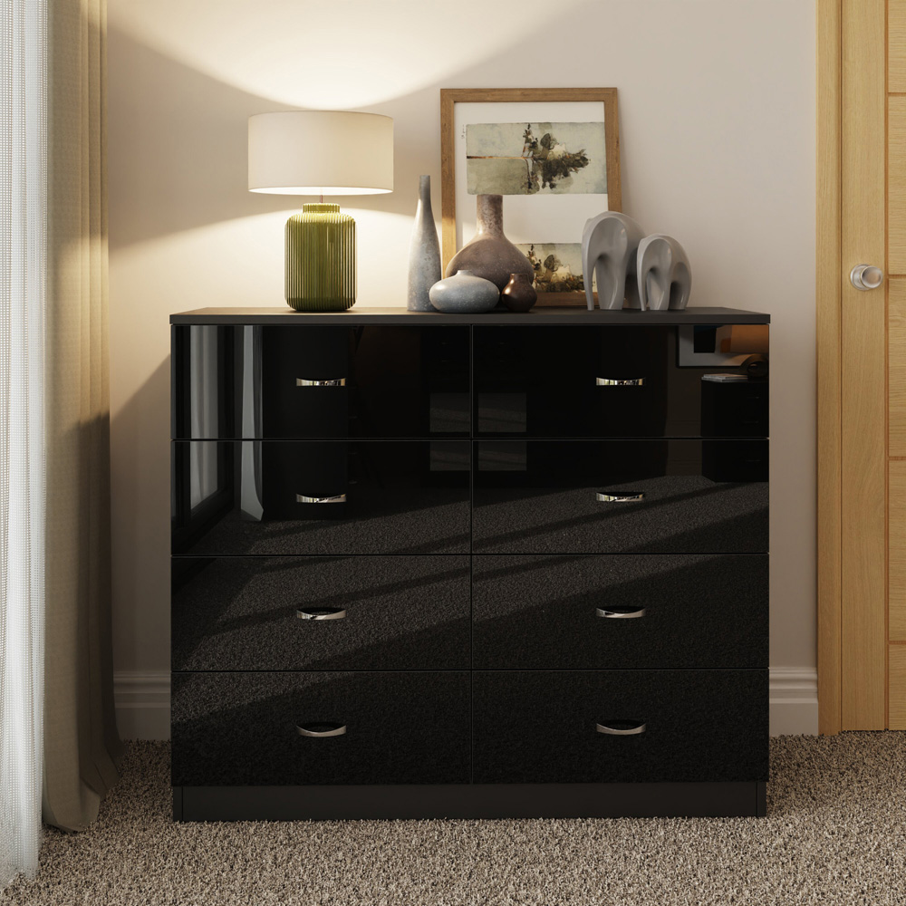 FWStyle Chilton 8 Drawer Black Gloss Chest of Drawers Image 5