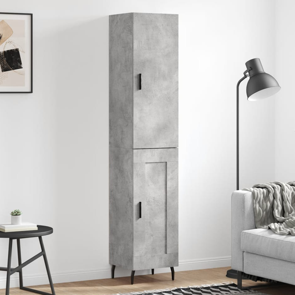 vidaXL 2 Door Concrete Grey Tall Highboard with Black Handle Image 1