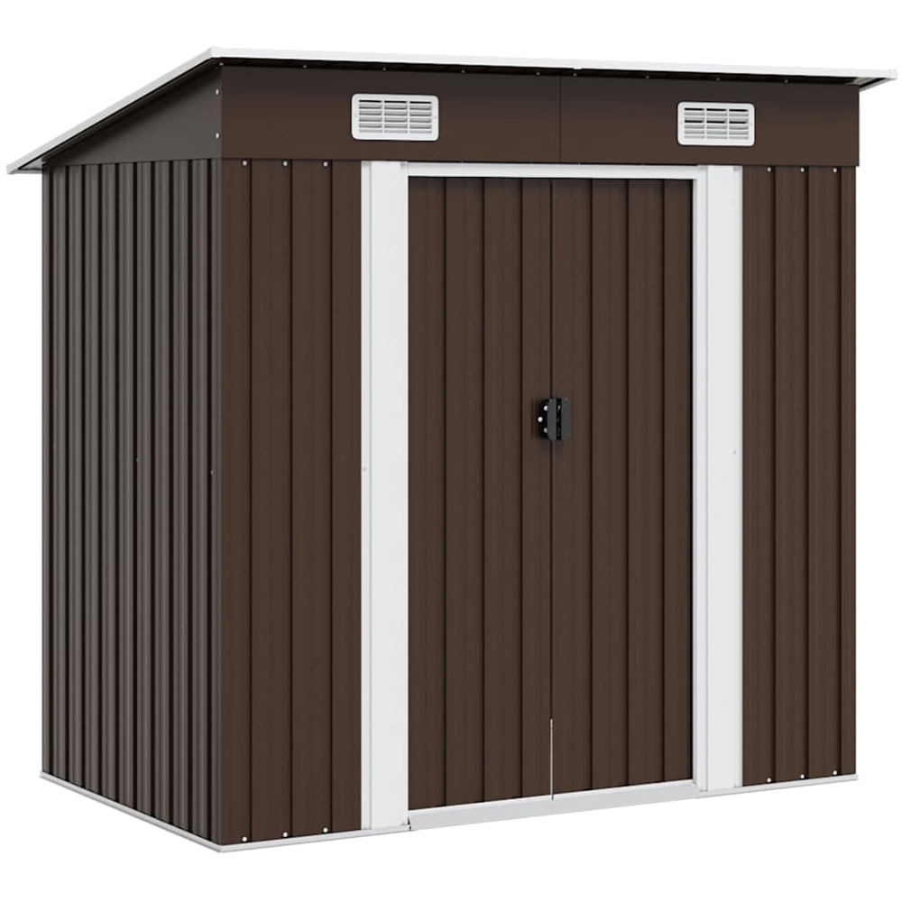 vidaXL 6.4 x 4ft Brown Galvanised Steel Pent Garden Shed Image 1