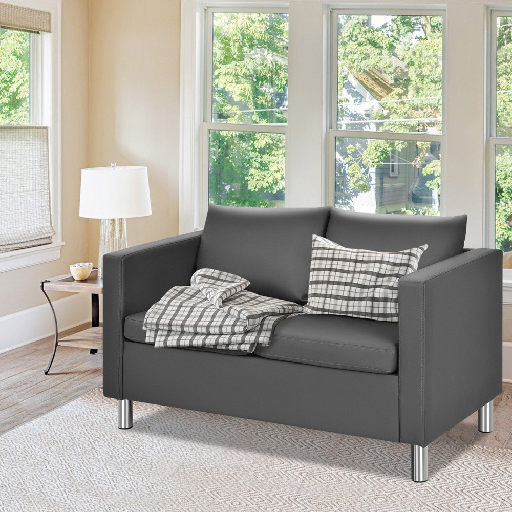 Costway 2 Seater PU Leather Accent Loveseat Tub Sofa Image 3