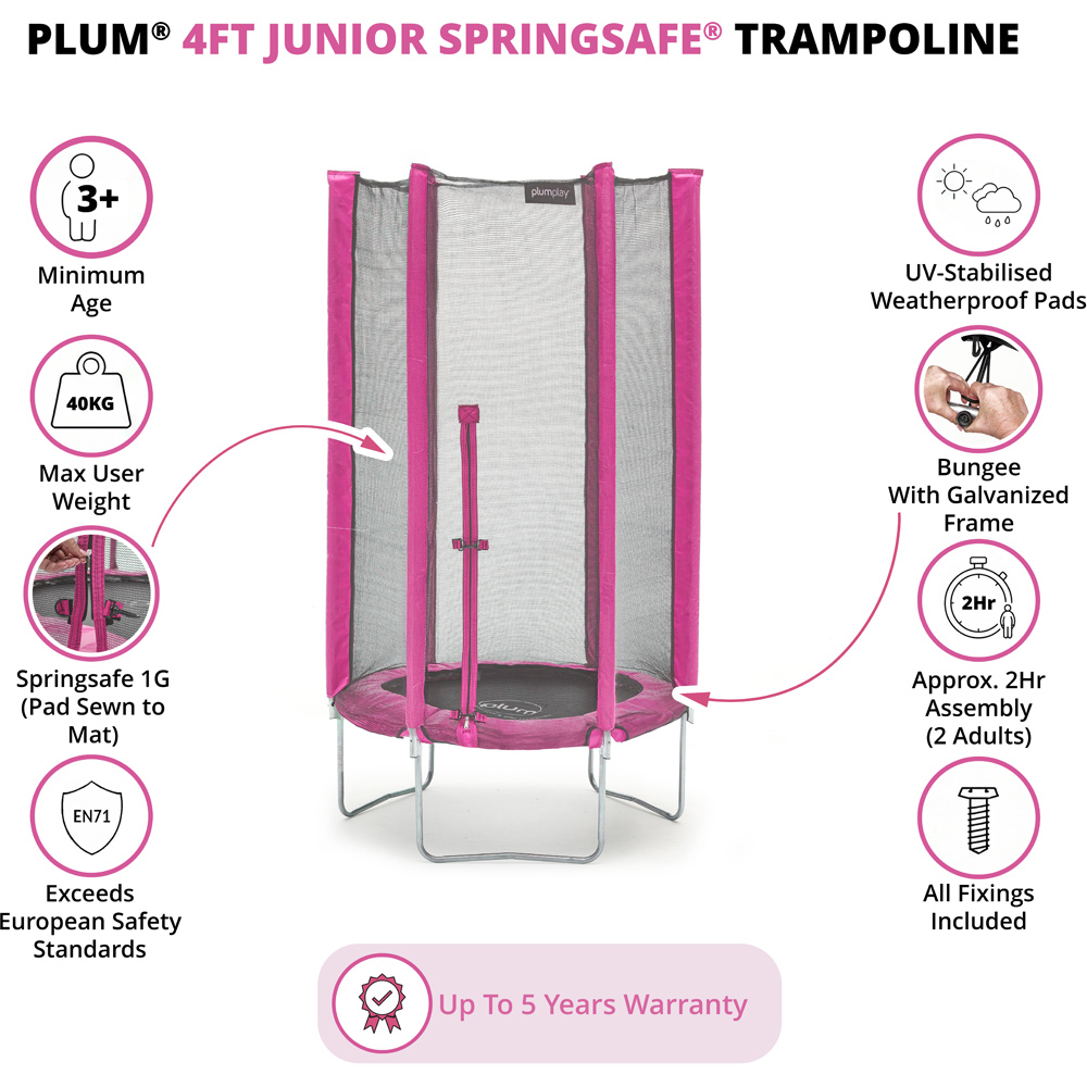 Plum Play Pink 4ft Junior Springsafe Trampoline with Enclosure Image 8