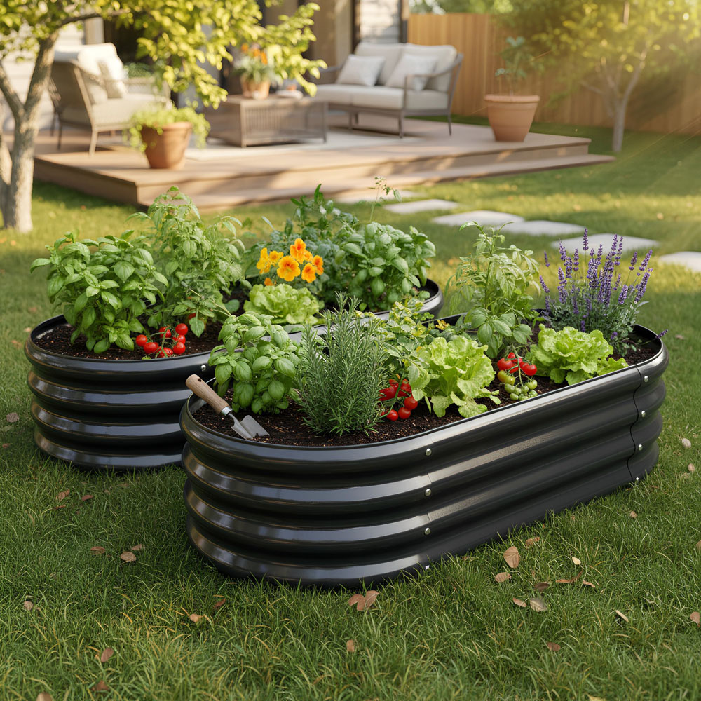 Harbour Housewares Anthracite Rounded Raised Garden Bed 120 x 60 x 45cm 2 Pack Image 3