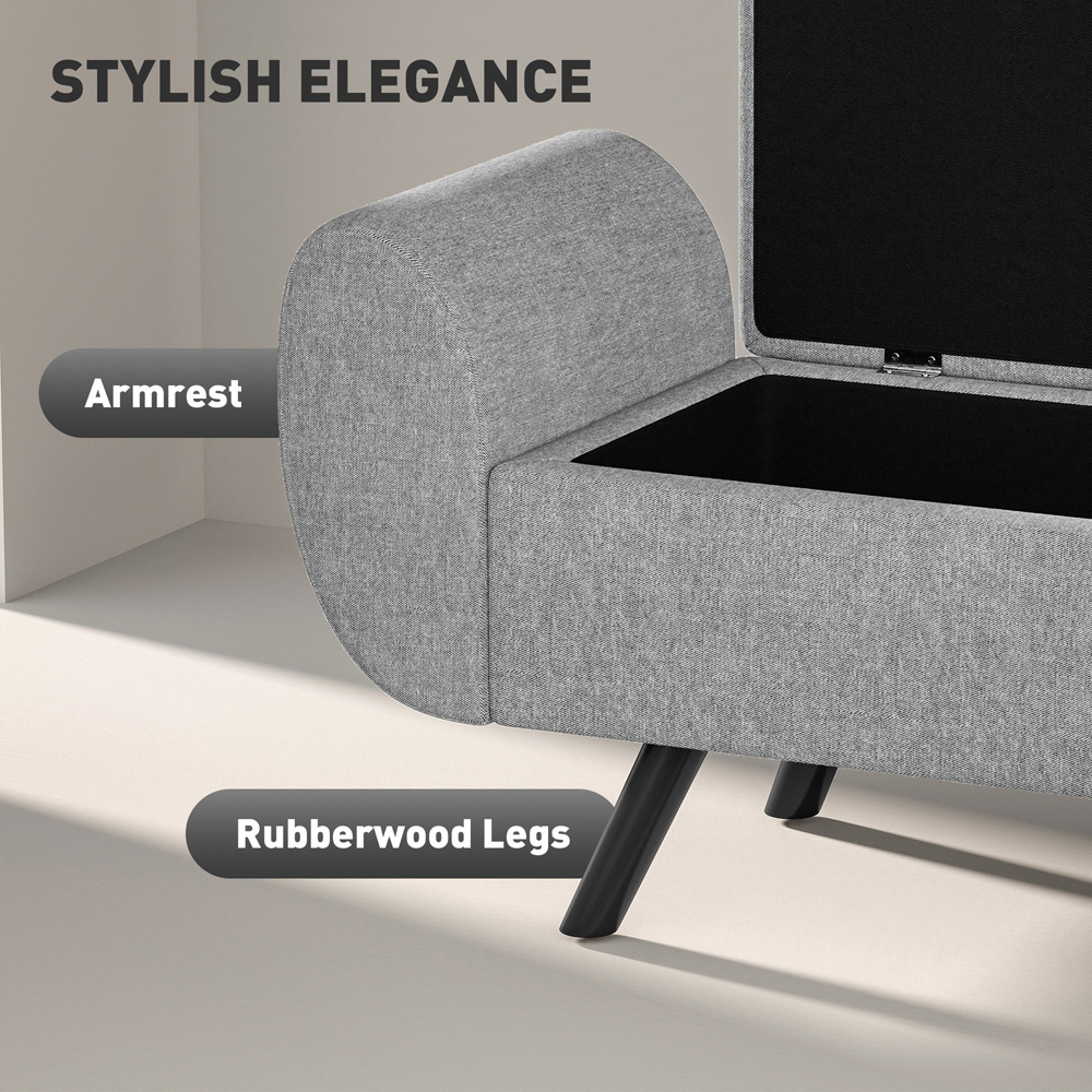 Portland Grey Linen Upholstered Ottoman Storage Bench with Armrest Image 4