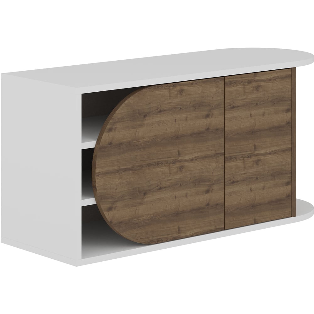 Decortie Nova 2 Door White Dark Oak Effect Modern Shoe Storage Bench with Hook Image 2