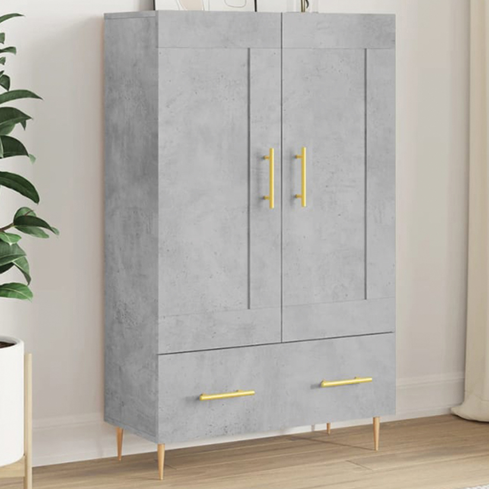vidaXL 4 Door Concrete Grey Highboard with Gold Handles Image 1