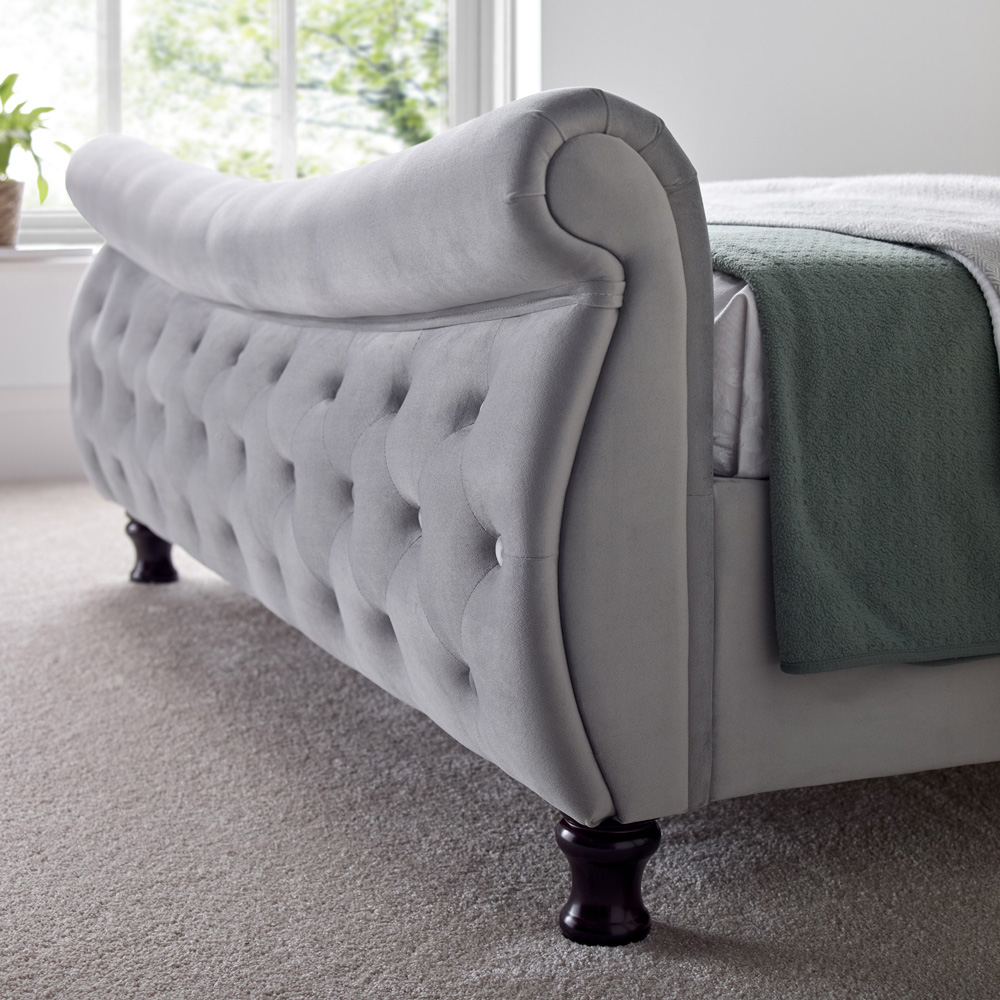 Oxford Double Grey Velvet Chesterfield Sleigh Bed Image 3