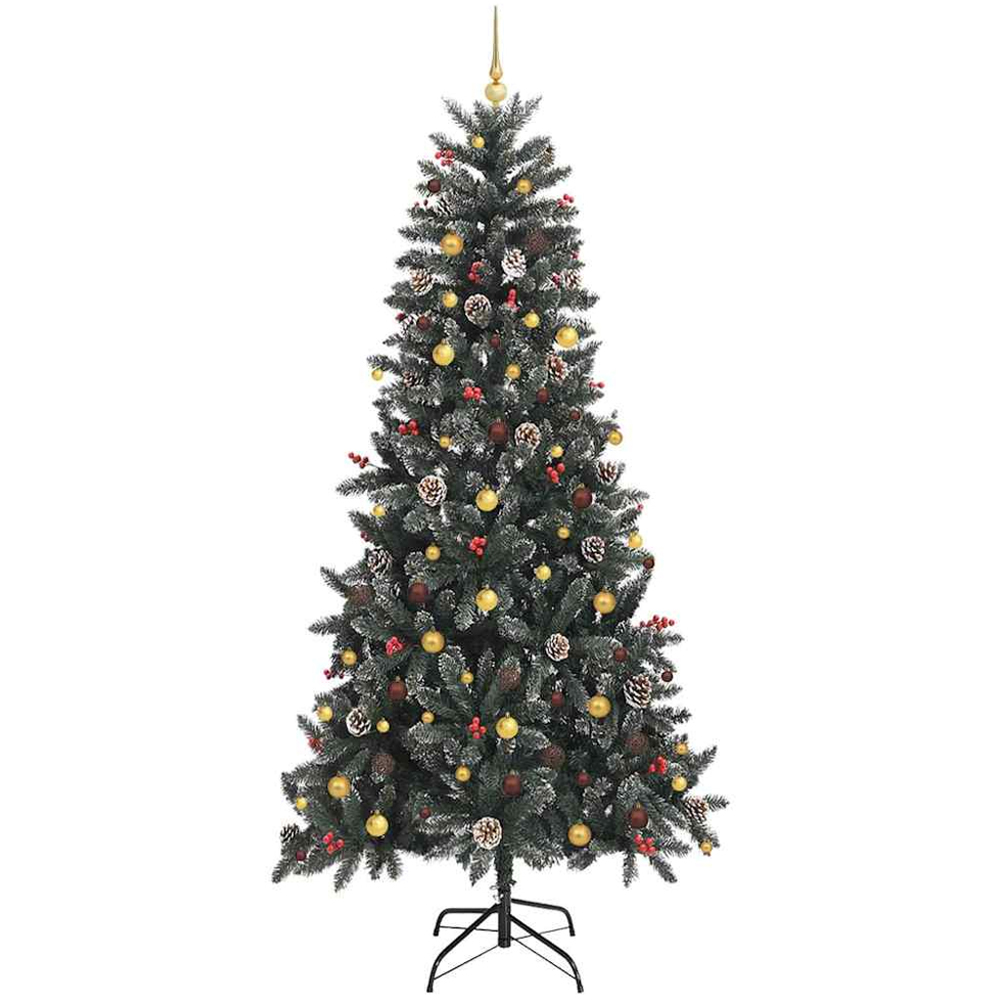 vidaXL Pre-Lit Gold Bronze Baubles and Pinecones Green Artificial Snow Tipped Christmas Tree 8ft Image 4