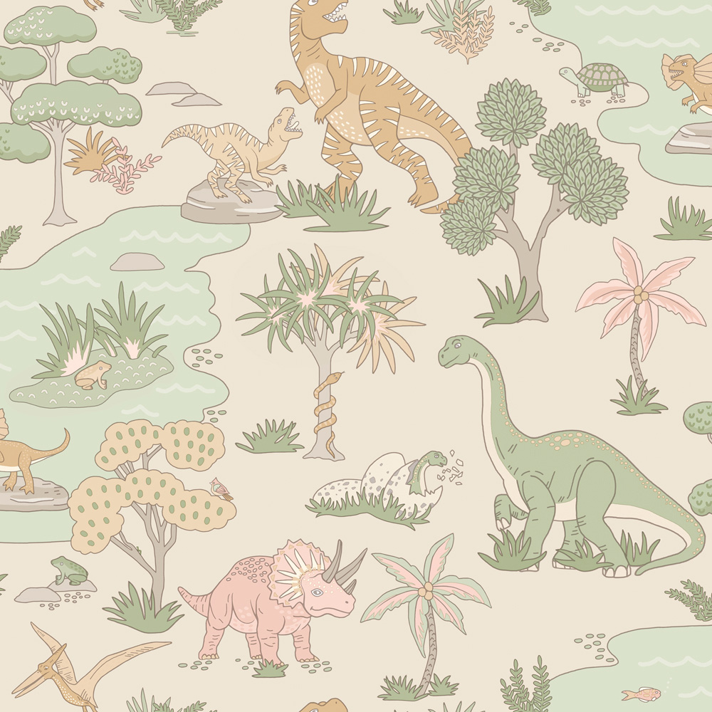Holden Decor Dino Zoo Pink Sage Wallpaper Image 1