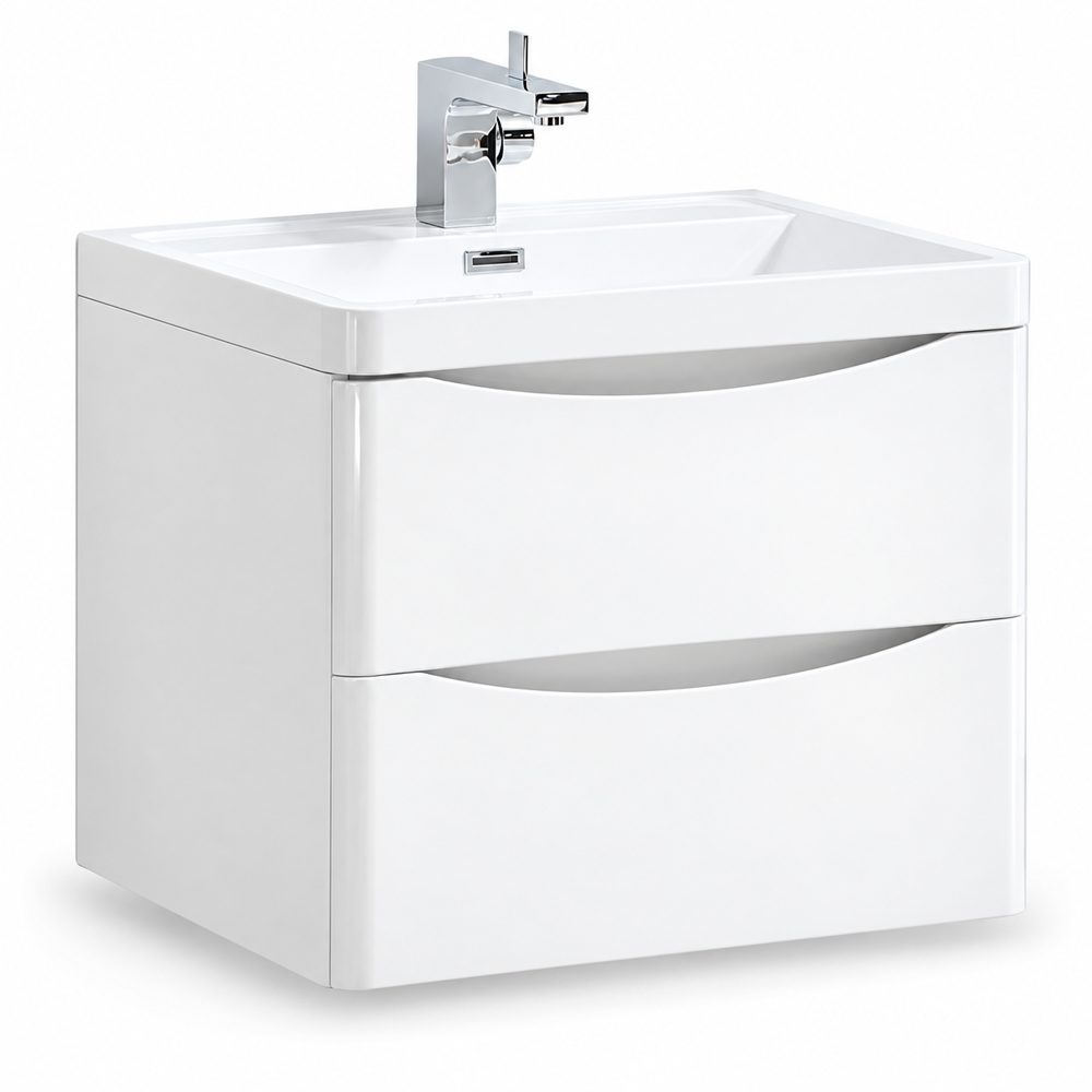 Go Bathrooms Eaton 2 Drawer White Gloss Wall Hung Vanity Unit with Resin Basin 600mm Image 2