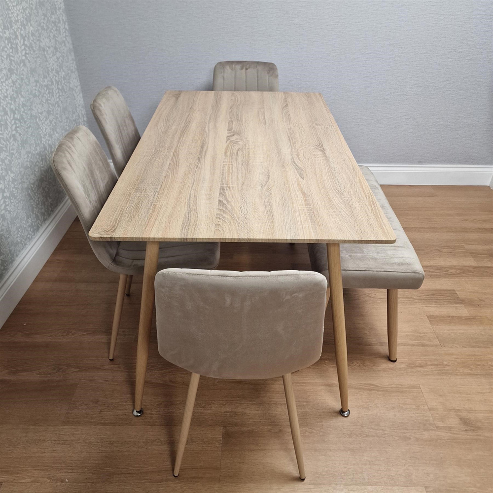 Kosy Koala 6 Seater Wood Effect Padded Dining Bench Set Beige Image 5