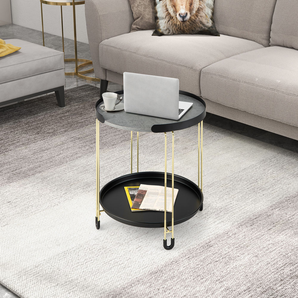 Costway Single Shelf Faux Marble Side Table with Removable Tray Image 4
