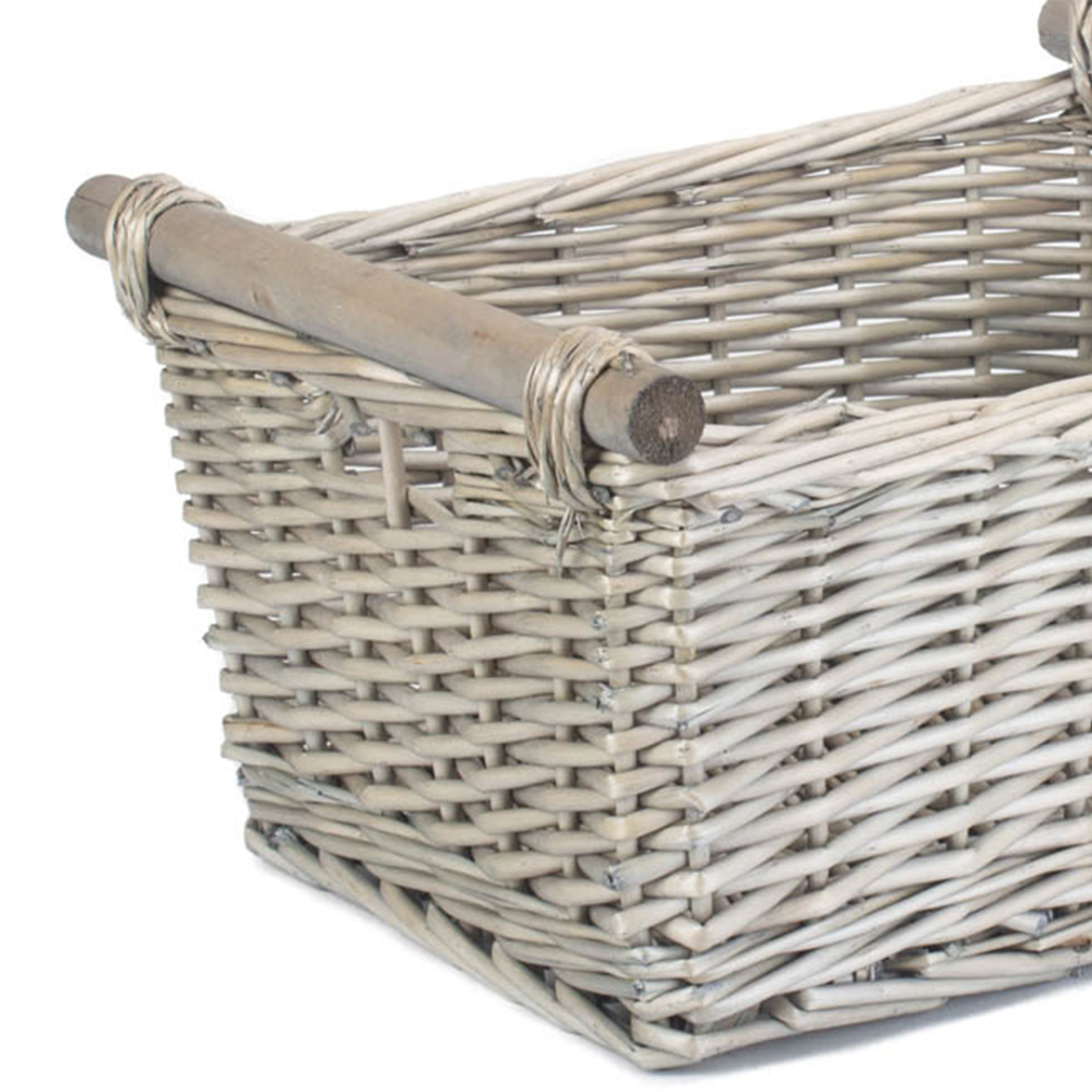Red Hamper Grey Wash Wooden Handled Medium Wicker Storage Basket Image 2