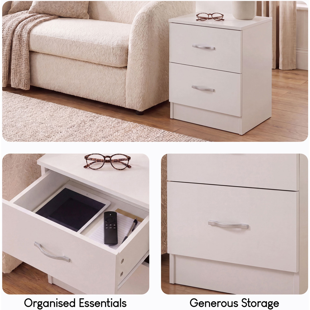 Vida Designs Riano 2 Drawer White Melamine Finish Bedside Table Set of 2 Image 5