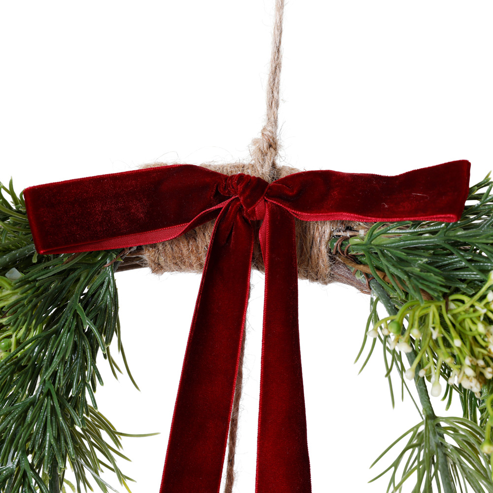 Charles Bentley Green Christmas Wreath with Red Bow and Bells 55cm Image 4