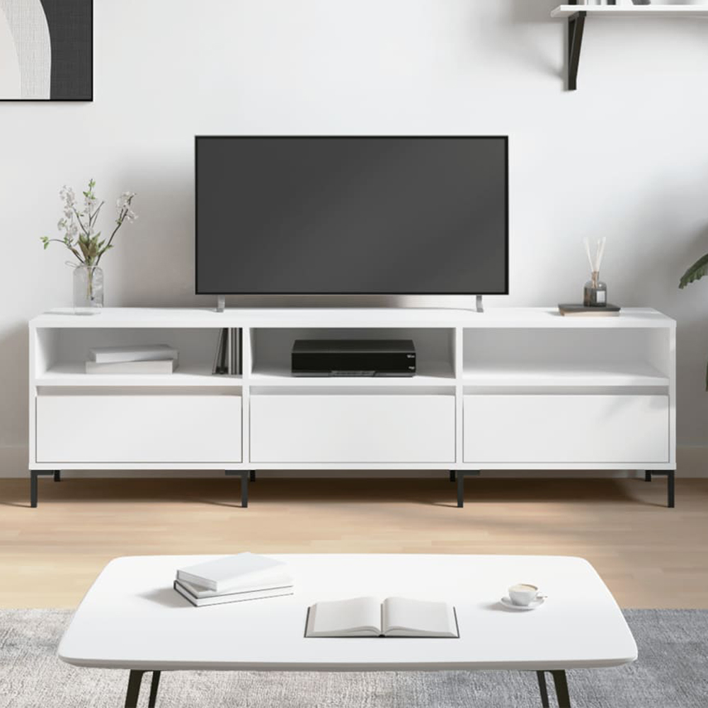 vidaXL 3 Door 3 Shelf White TV Cabinet Image 1