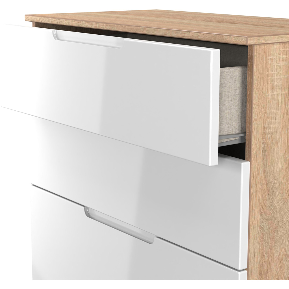 Crowndale Milan 4 Drawer White Gloss and Bardolino Oak Deep Chest of Drawers Ready Assembled Image 6