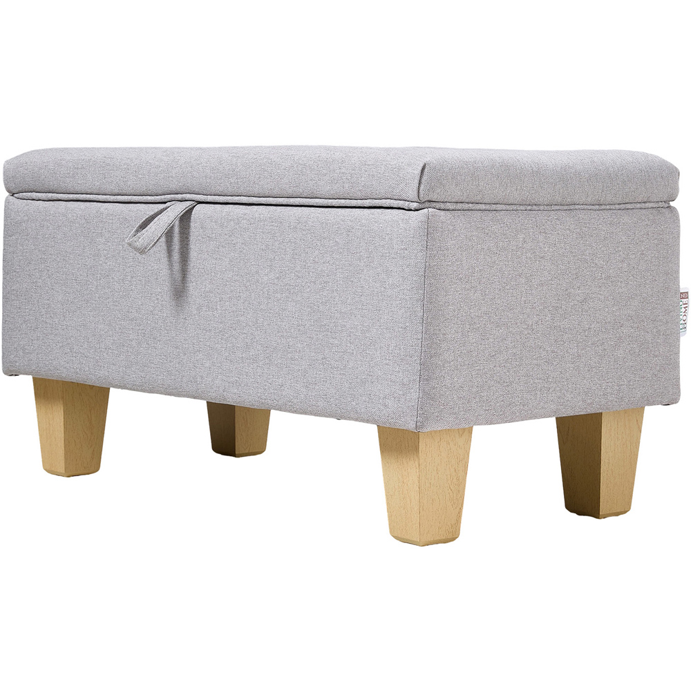 Living and Home Grey Linen Upholstered Storage Ottoman Image 2