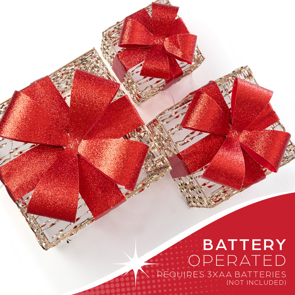 The Christmas Workshop 75 Warm White LED Gold and Red Gift Box Decoration Set of 3 Image 6