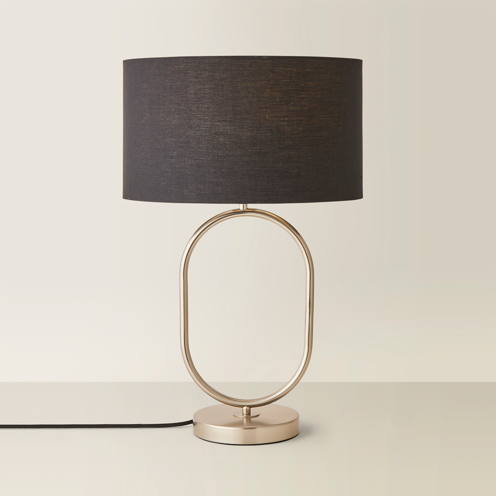 ValueLights Antonia Black Fabric Drum Lamp Shade Brushed Chrome Oval LED Table Lamp Image 5