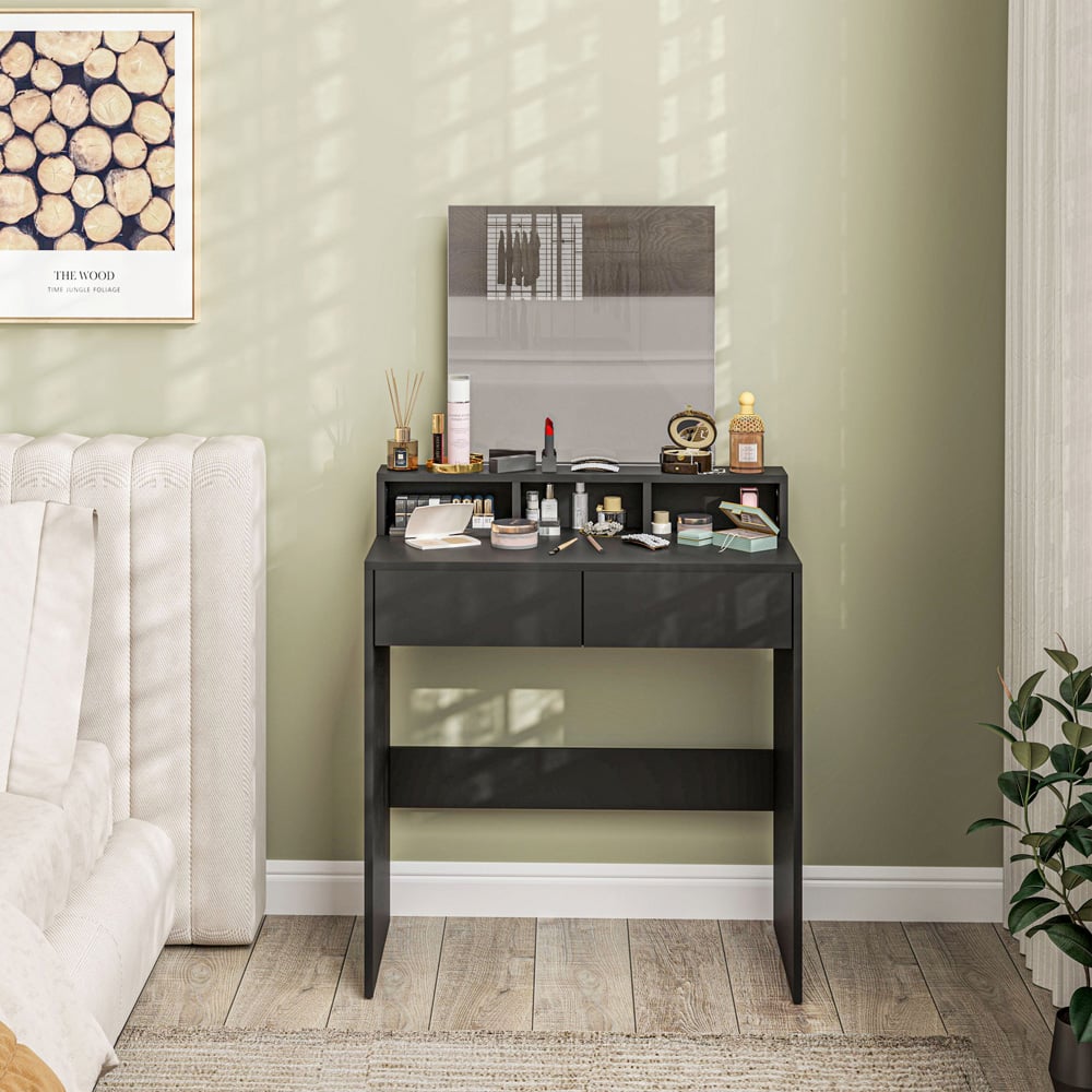 HOMCOM 2 Drawer 3 Shelf Black Dressing Table with Mirror Image 4