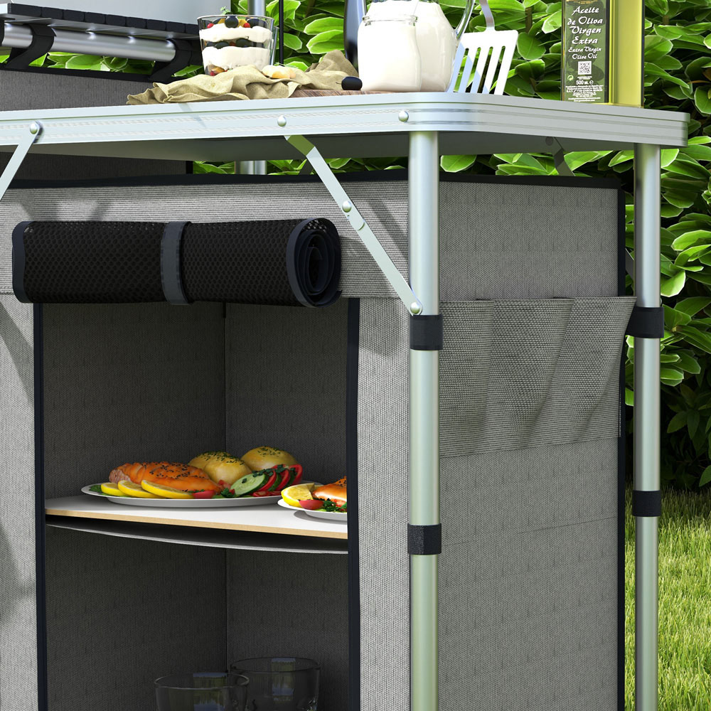 Outsunny Aluminium Foldable Camping Kitchen with 3 Fabric Cupboards Image 3