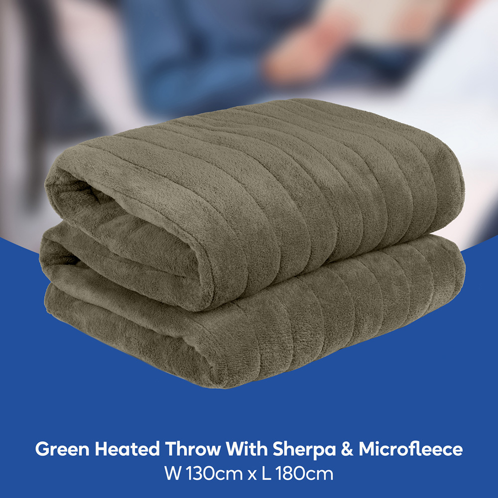 Russell Hobbs Green Sherpa and Microfleece Heated Throw with Controller 130 x 180cm Image 8