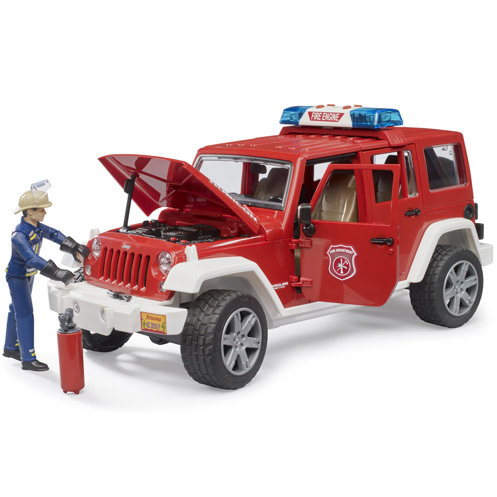 Bruder Jeep Wrangler Unlimited Rubicon Fire Dept Vehicle with Fireman Figure Image 6