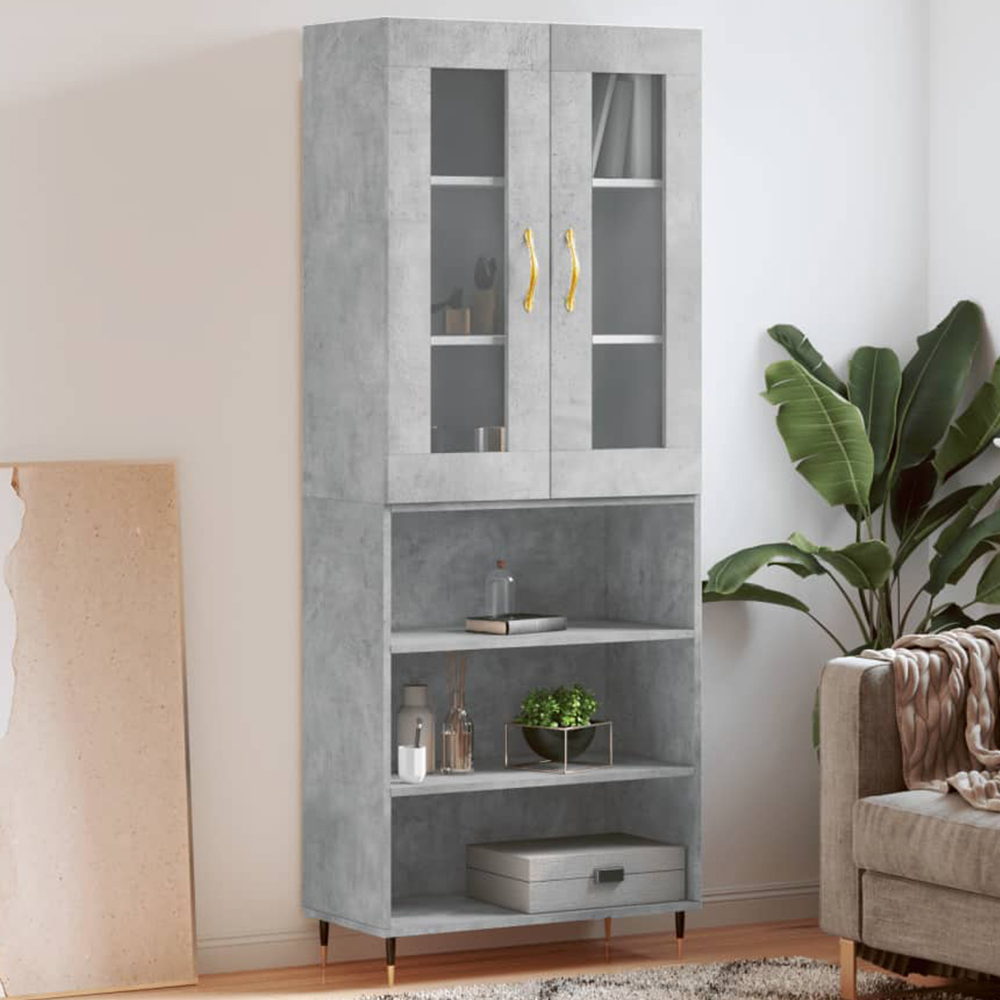 vidaXL 2 Glass Door 3 Shelf Concrete Grey Highboard Image 1