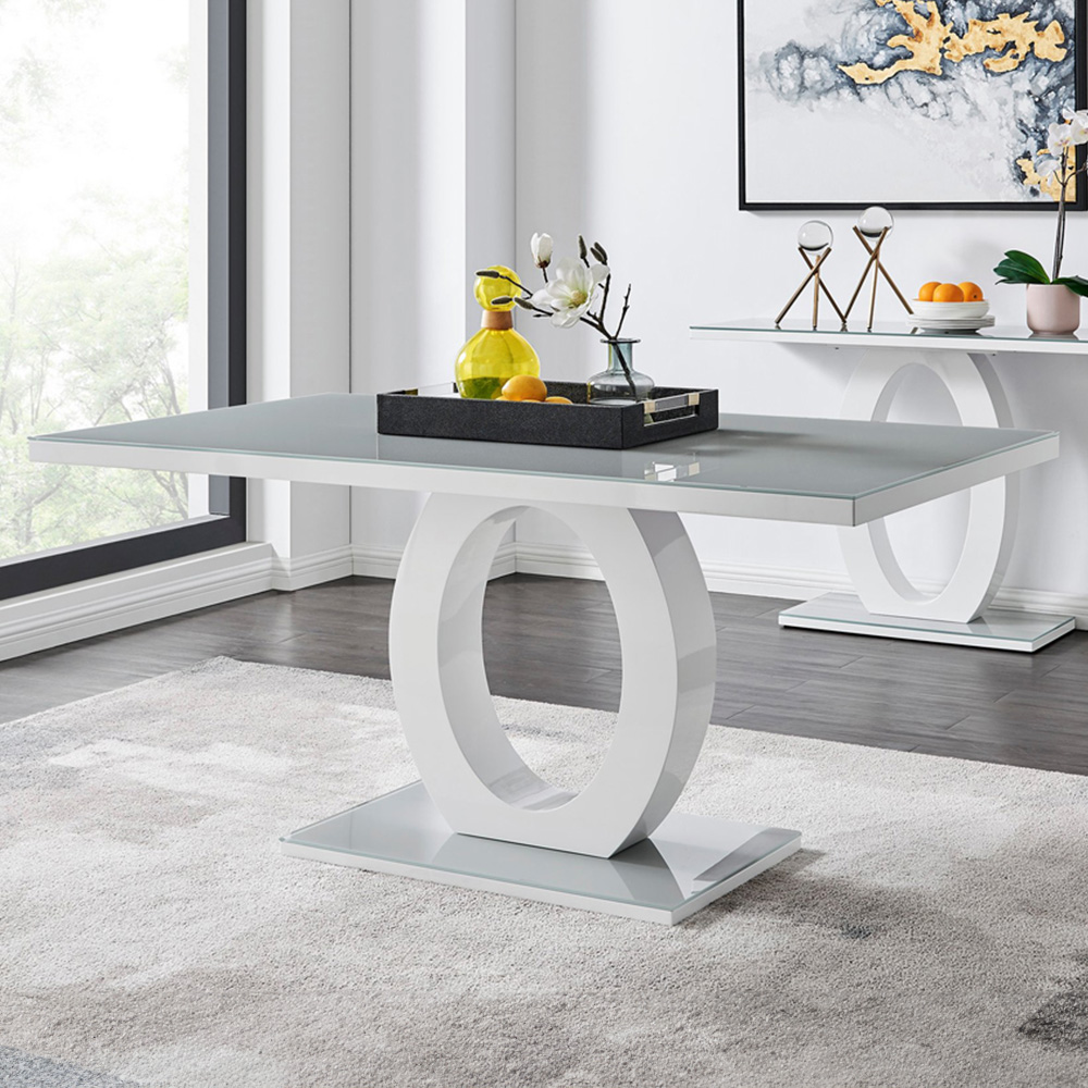 Furniturebox Lucia Solara 6 Seater Dining Set Grey Gloss White and Chrome Image 2