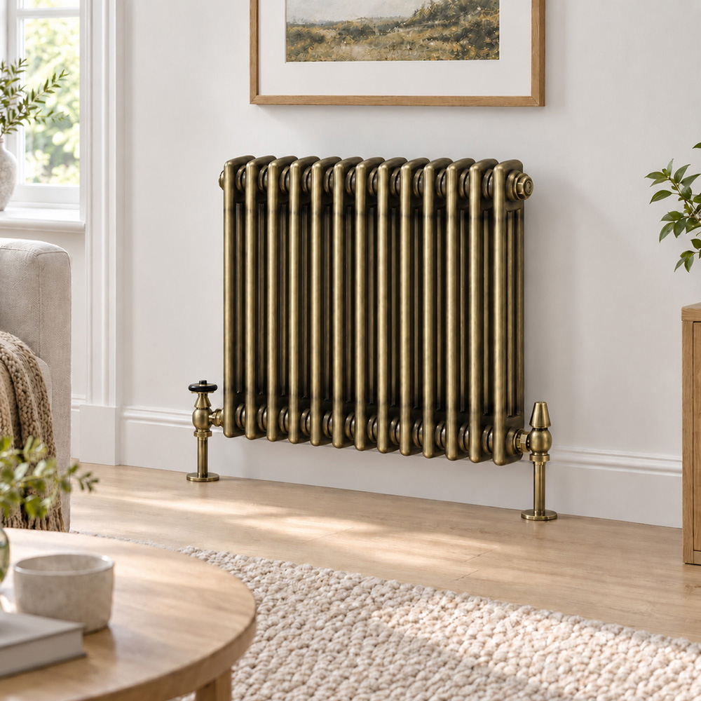 Go Bathrooms Clarence Antique Brass 3 Column Radiator 600 x 605mm Image 2