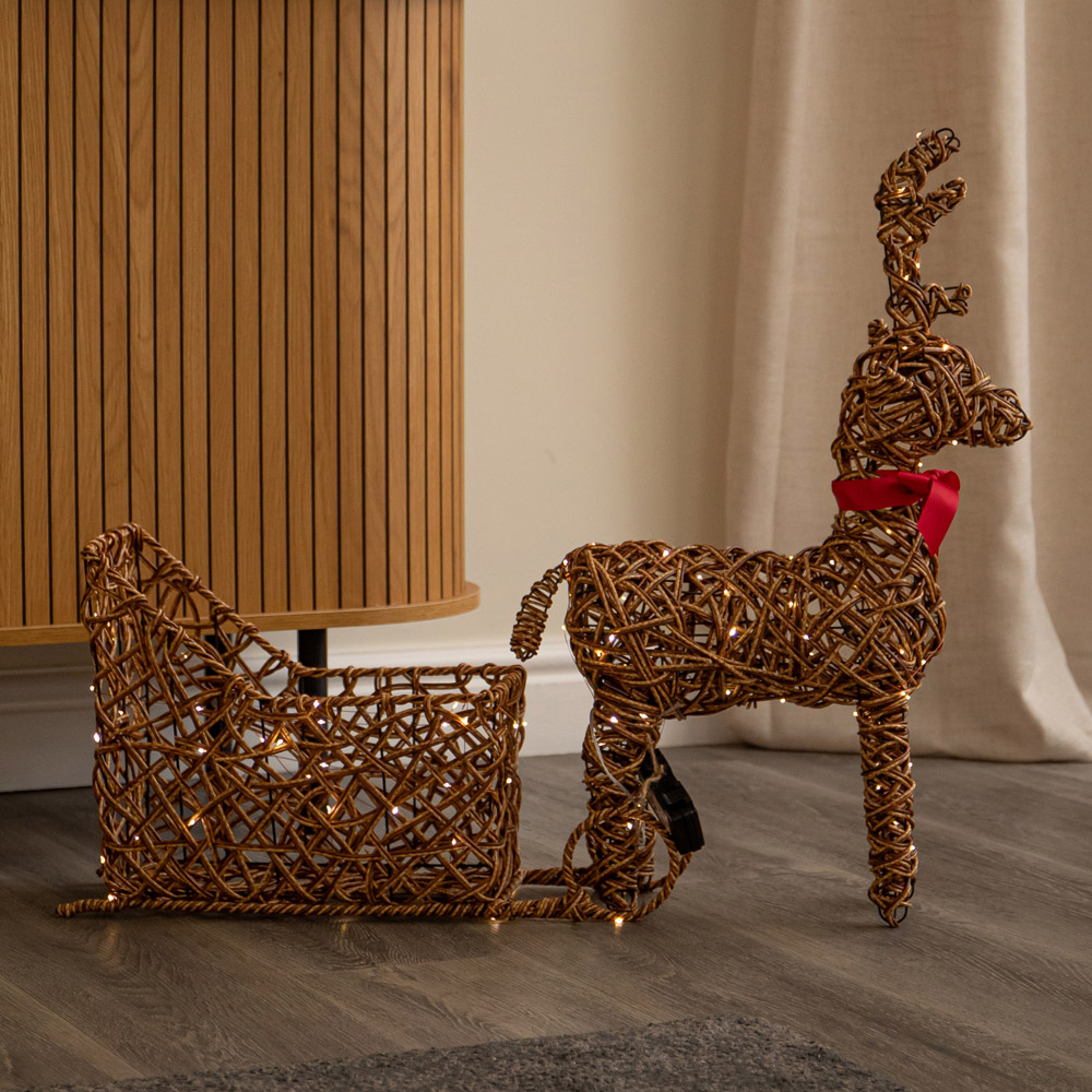 Samuel Alexander 120 Warm White LED Light-Up Rattan Reindeer and Sleigh Christmas Decoration 82cm Image 3