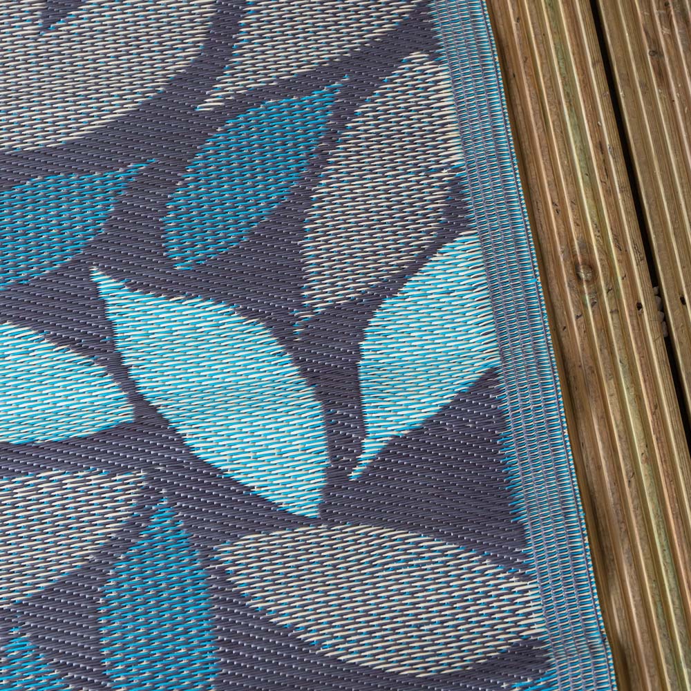 Samuel Alexander Blue Flora Leaves Outdoor Rug Mat 150 x 210cm Image 8