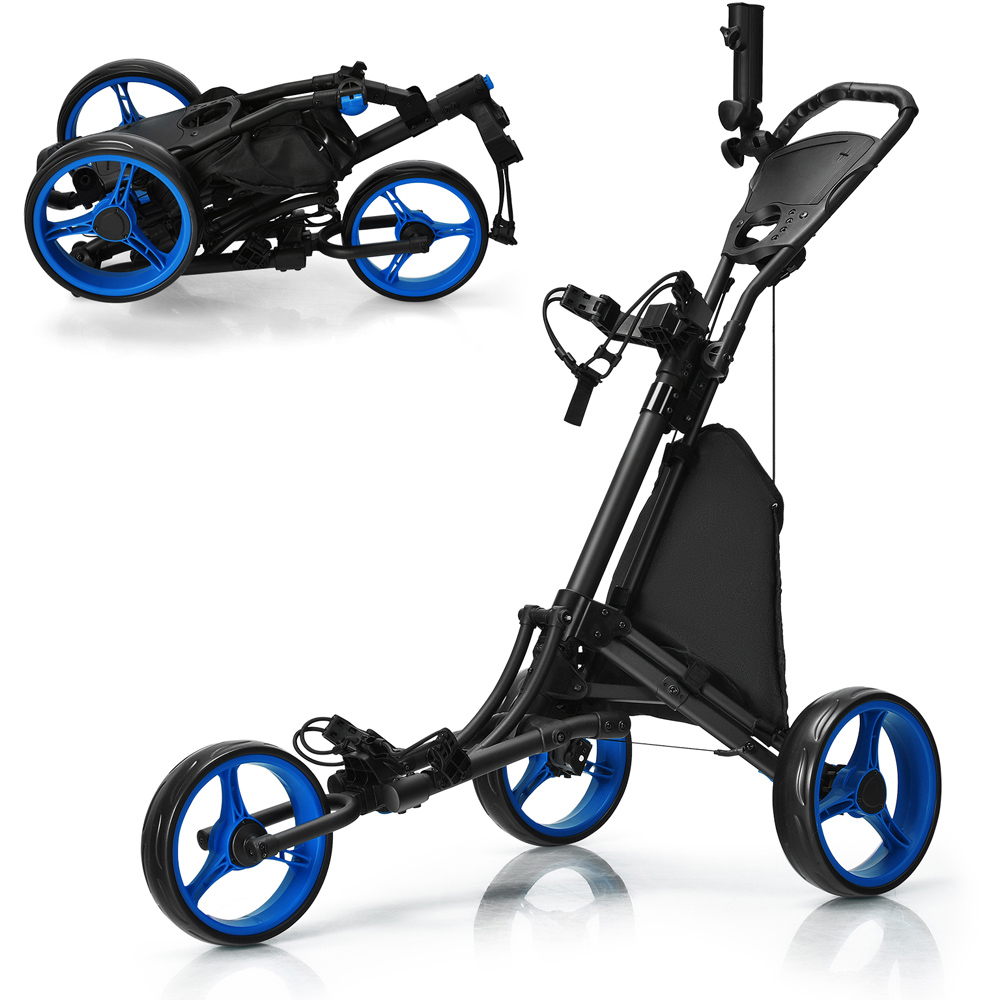 Costway 3 Wheel Blue Golf Trolley with Adjustable Handle Image 3