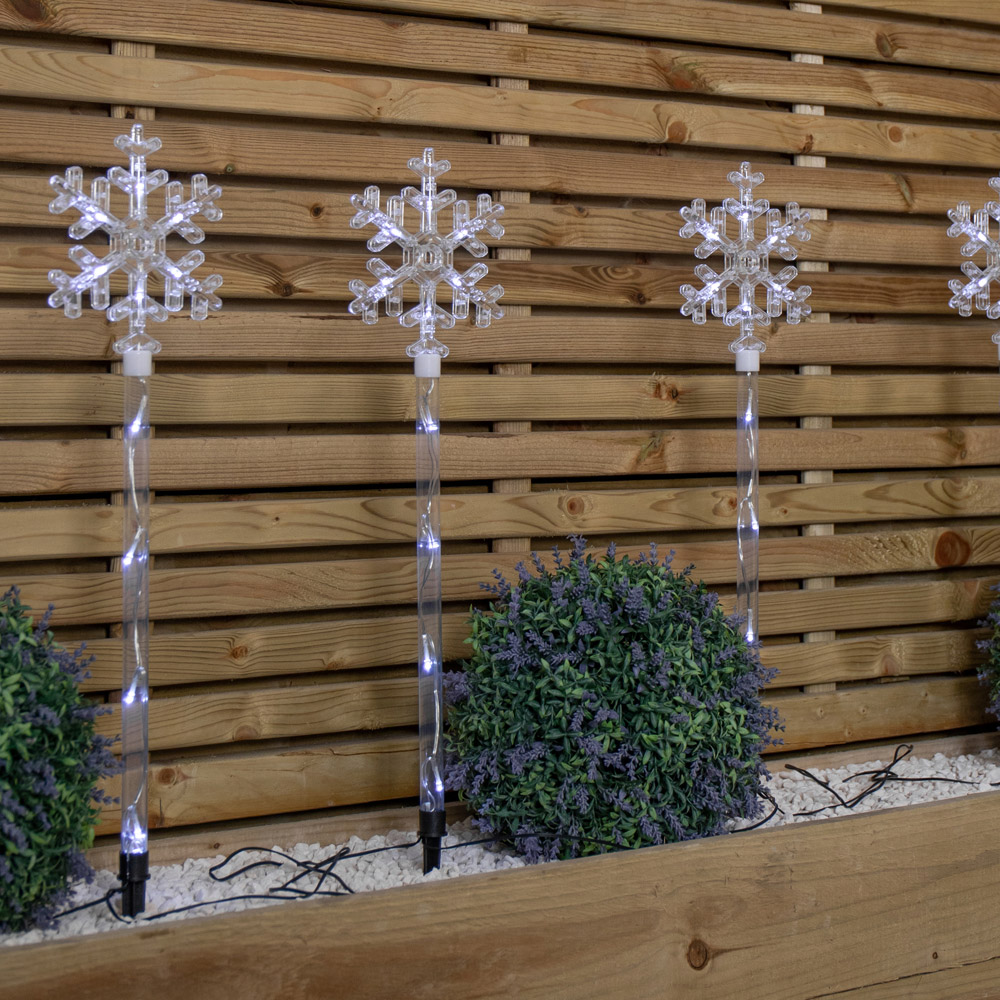 Samuel Alexander 4 Piece White LED Crystal Snowflake Christmas Path Light Set Image 7