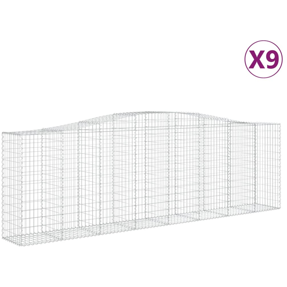 vidaXL Silver Galvanised Iron Arched Gabion Basket 400 x 50 x 120/140cm 9 Pack Image 2