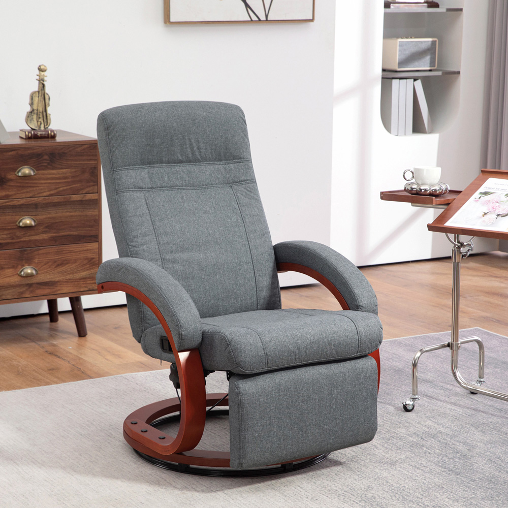 HOMCOM Grey Swivel Manual Reclining Armchair with Extended Footrest Image 4
