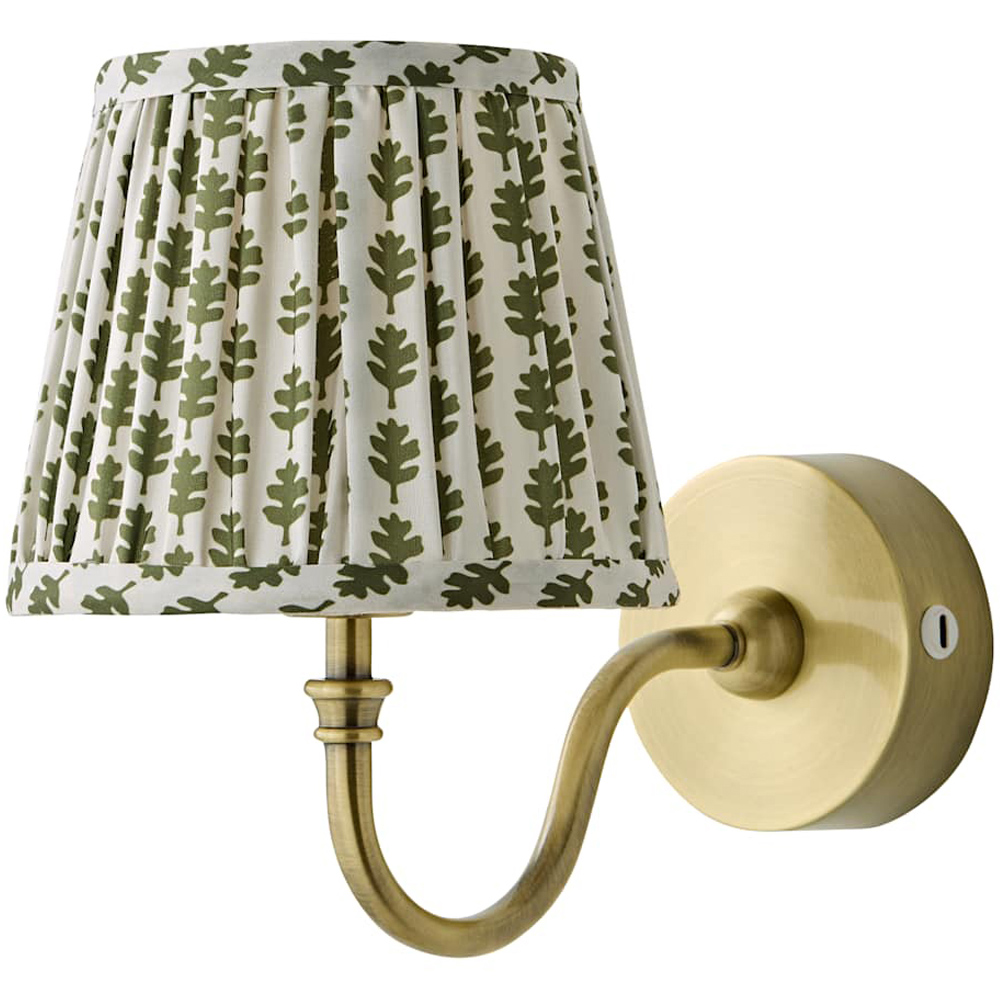 ValueLights Lowe Green Ditsy Floral Pleated Shade Gold Rechargeable Wall Light with Bulb Image 1