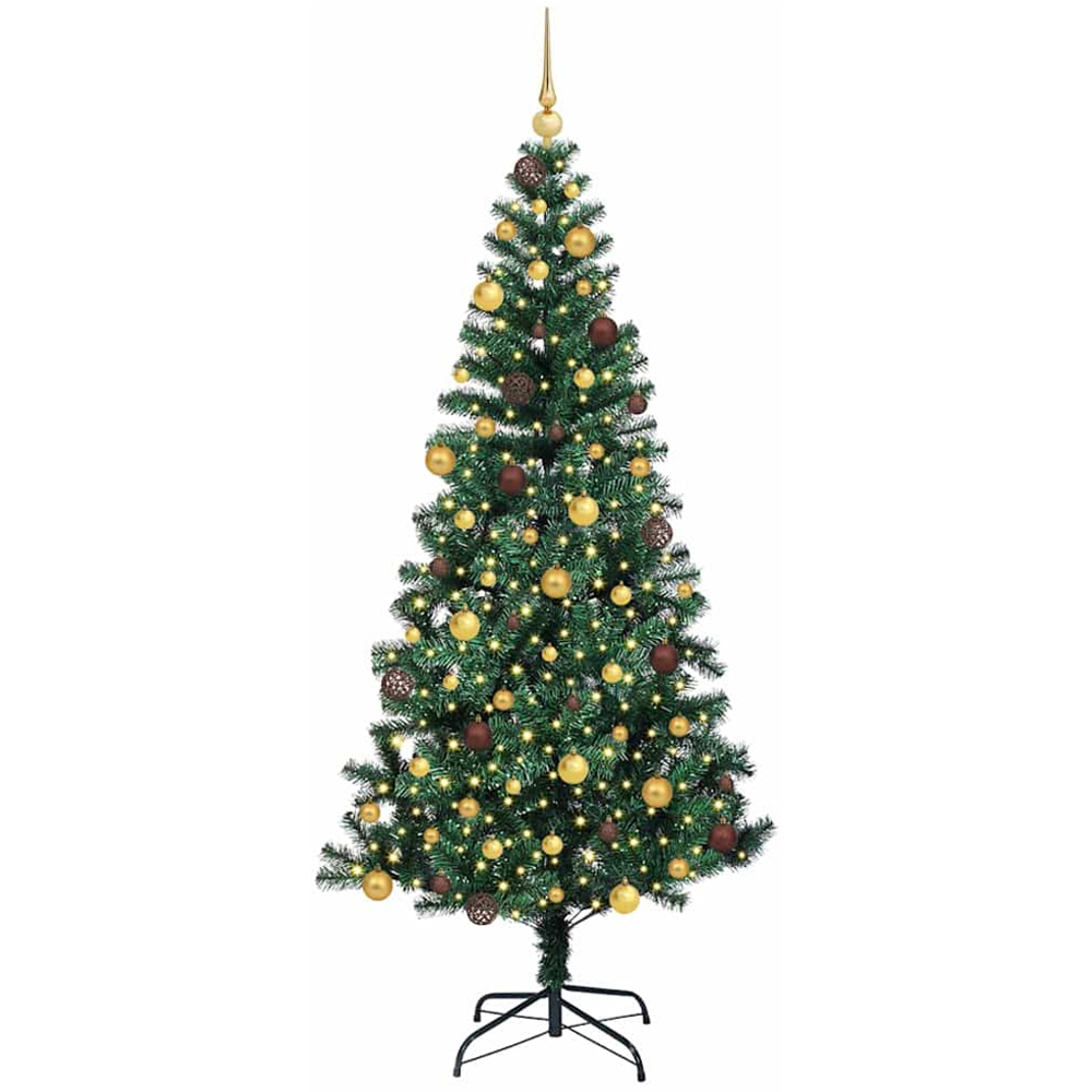 vidaXL Pre-Lit Gold and Bronze Baubles Green Artificial Christmas Tree 7ft Image 1