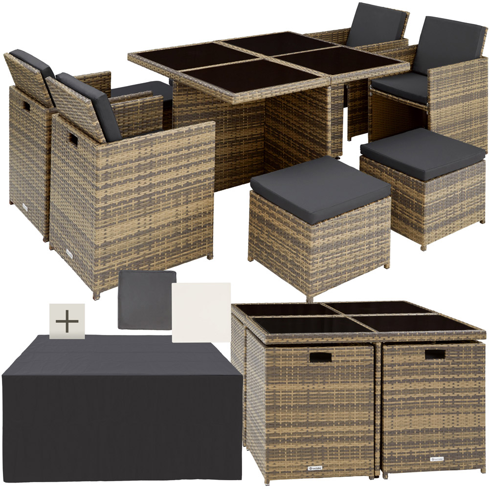 tectake Manhattan 8 Seater Rattan Garden Dining Set Natural Image 2