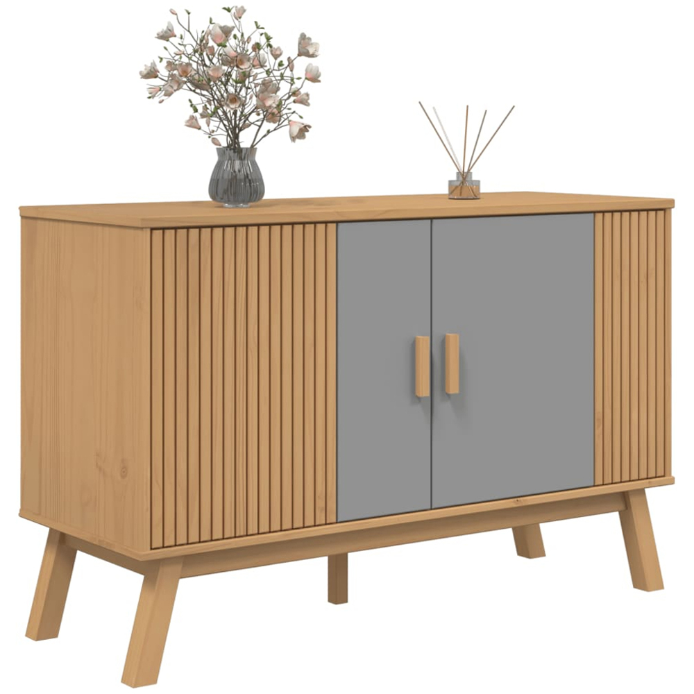 vidaXL 2 Door Grey and Brown Solid Pine Wood Sideboard Image 3