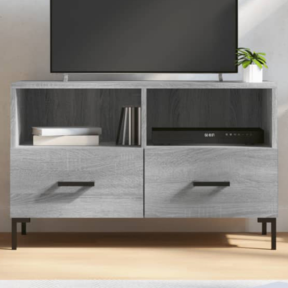 vidaXL 2 Drawer 2 Shelf Grey Sonoma TV Cabinet Image 1