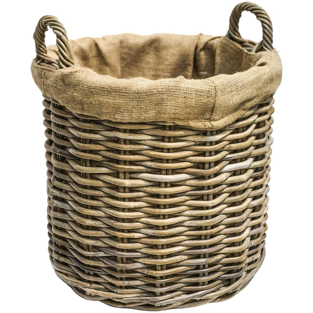 Ivyline Natural Wicker Round Lined Log Basket Set of 2 Image 2
